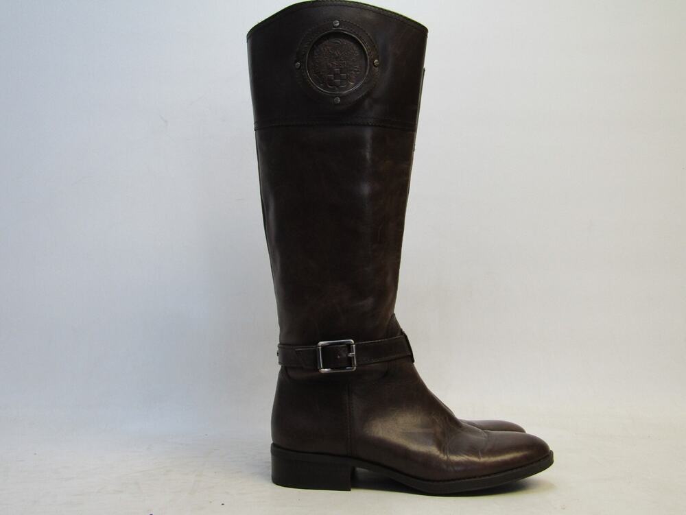 VINCE CAMUTO Womens Size 8.5 B Brown Leather Zip Buckle Riding 16" Shaft Boots